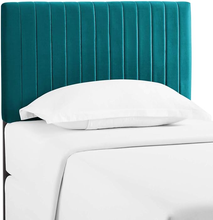 Modway Keira Channel Tufted Performance Velvet Upholstered Twin Headboard in Teal