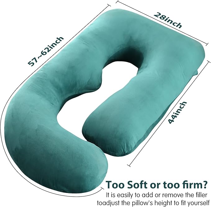 U-Shaped Full Body Pregnancy Pillow for Sleeping – 57" Maternity Pillow with Removable Cover, Support for Back, Legs, Belly & Hips (Velvet-Forest Green)