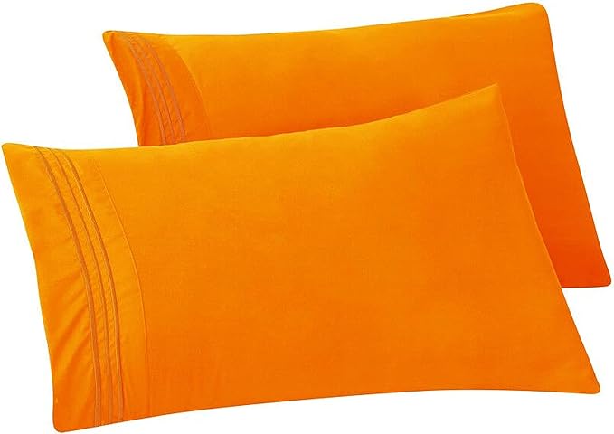 Elegant Comfort Solid Pillowcases 1500 Premium Hotel Quality Microfiber - Smooth Weave, Wrinkle and Stain Resistant, Easy Slip-On, 2-Piece Set, King Pillowcase, Orange