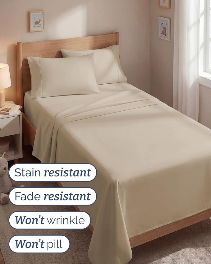 Twin 4 Piece Sheet Set - Comfy, Breathable & Cooling - Soft Hotel Luxury Bedding for Women, Men, Kids, Teens & Children - 1 Flat & 1 Fitted Sheet & 2 Pillowcases w/ Deep Pockets - Wrinkle Free - Cream