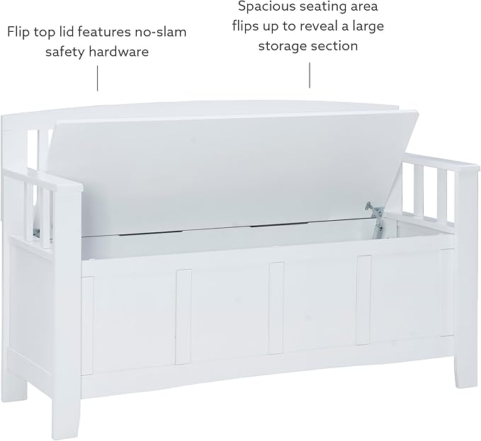 Cynthia White Storage Bench with Flip-Top Lid and Hidden Storage Space by Linon