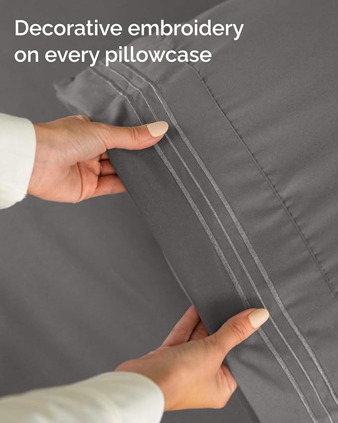 Full XL Bed Sheet - 4 Piece Full XL Bed Sheets Set - Ultra-Soft, Breathable & Cooling - Hotel Luxury Bedding for Women & Men with Deep Pockets - Wrinkle Free & Fade Resistant - Oeko-Tex - Dark Grey