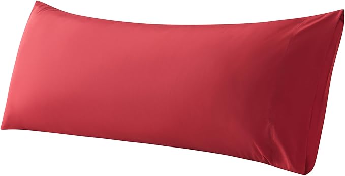 WhatsBedding Body Pillow Cover Cotton Fabric, Long Pillowcase Breathable & Skin-Friendly, Envelope Closure - Red (20x54 inch)