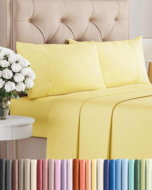 Twin 4 Piece Sheet Set - Comfy, Breathable & Cooling - Hotel Luxury Bedding for Women, Men, Kids, Teens and Children - 1 Flat & 1 Fitted Sheet & 2 Pillowcases w/ Deep Pockets - Wrinkle Free - Yellow