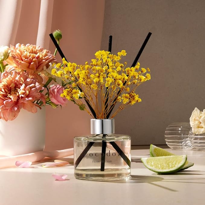 COCODOR Flower Reed Diffuser Set / 6.7oz / Lovely Peony/Scent Diffuser with Sticks Home Fragrance Reed Diffuser for Bathroom Shelf Decor for Women