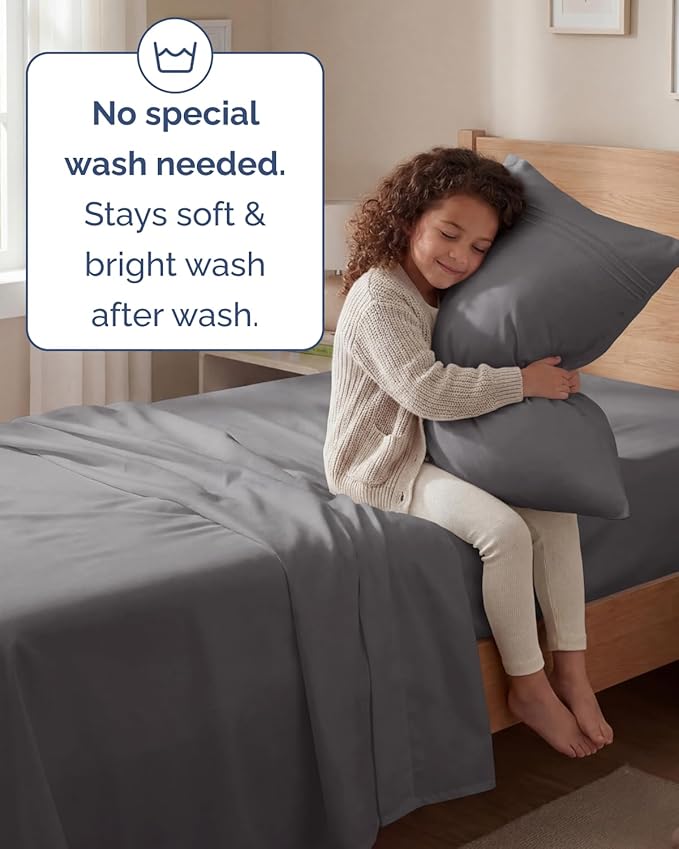 Twin Size 3 Piece Sheet Set - Comfy Breathable & Cooling Sheets - Hotel Luxury Bed Sheets for Women & Men - Deep Pockets, Easy-Fit, Extra Soft & Wrinkle Free Sheets - Dark Grey Oeko-Tex Bed Sheet Set