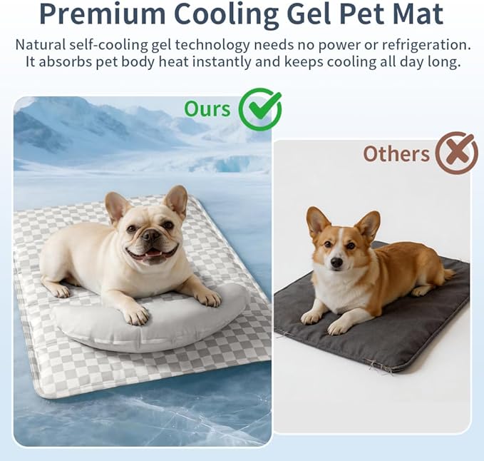 SOMAHE Pet Cooling Mats Pad for Dogs, Portable Summer Self-Cooling Mat with Removable Crescent Pillow for Small Dogs & Cats (Q-Max>0.5), Non-Toxic, All-Day Cooling, 27 x 20 Inches Grey