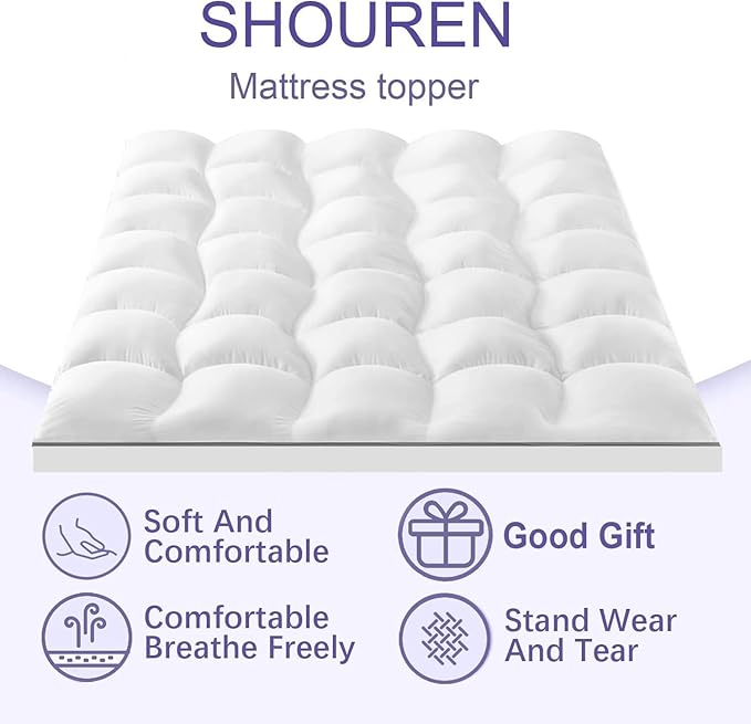 SHOUREN Memory Foam Mattress Topper Full for Back Pain Relief, 2~3In Thick Plush Gel Foam Bed Topper 1700 GSM, Smooth & Supportive Pressure Relief, 75" x 54"