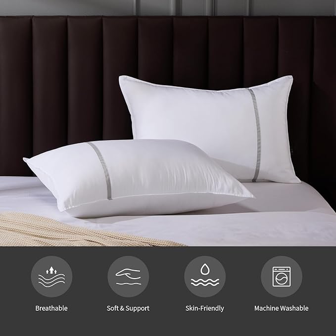 Bed Pillows Standard Size Set of 2, Medium Firm Hotel Pillows for Sleeping, Cooling Pillows for Side & Back Sleepers, Down Alternative Filling, 20 x 26 Inches