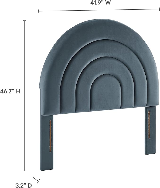 Modway Solana Soft Arch Shaped Round Twin Headboard in Cadet Blue – Upholstered Headboard – Stain-Resistant Performance Velvet Headboard for Twin Beds