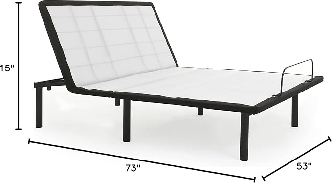 Greaton 15-inch Adjustable Bed Frame with Decorative Fabrics | Head Inclining with Wired Remote, Protective Foot Retainer Bar, 12-inch Patented Screw-in Durable Legs, Full, White