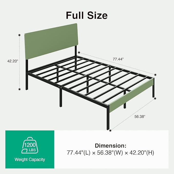 Novilla Full Size Bed Frame with Modern Wooden Headboard, Easy Assembly & Noise-Free, Under-Bed Storage, Sturdy Metal Platform for Bedroom & Guest Room, No Box Spring Needed