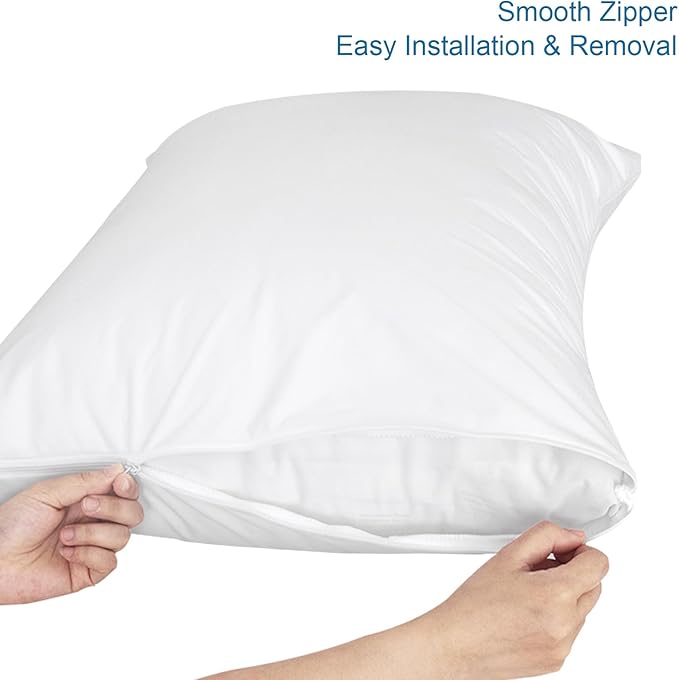 4 Pack Pillow Protectors with Zipper King Size Breathable & Noiseless Pillow Protector 100% Waterproof Pillow Cases 20''×36'' White Pillow Covers