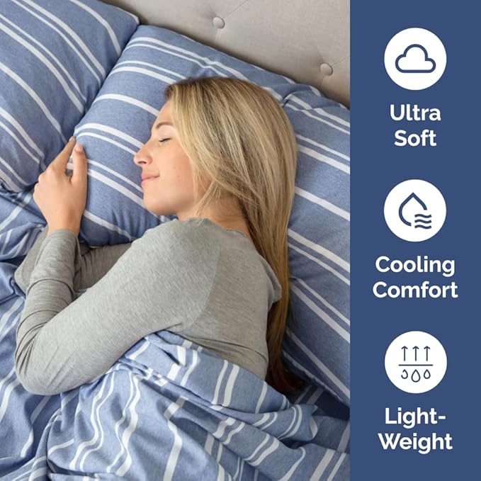 Body Pillowcases Set of 4-20x54 Long Body Pillow Case - Soft Body Pillow Cover for Sleeping & Side Sleepers - Comfy Breathable & Fade Free - Machine Washable w/Envelope Enclosure - (Blue Stripes)