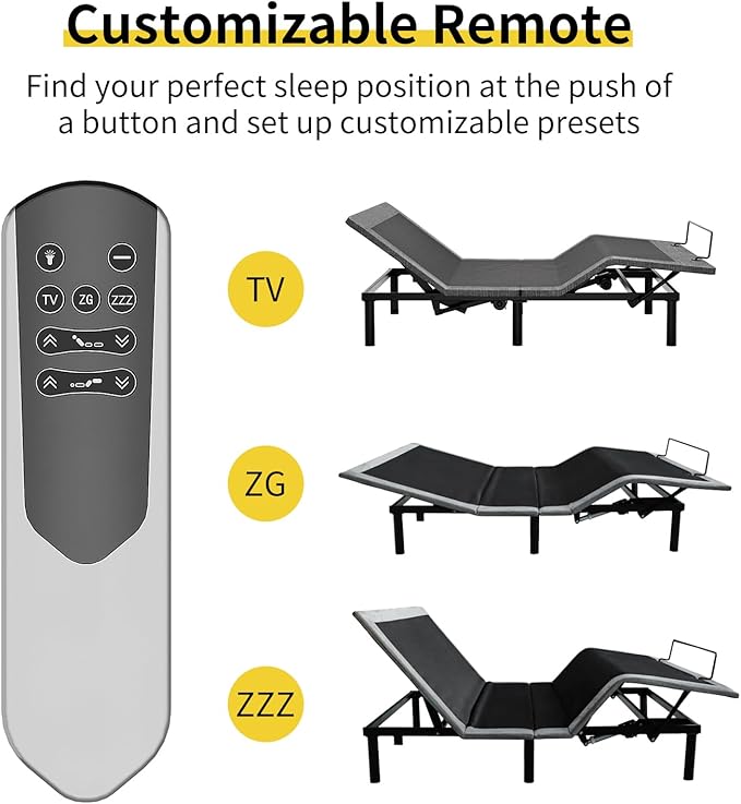MULIN Twin XL Adjustable Bed Frame, Independent Head & Foot Incline with Wireless Remote, TV/Zero Gravity/ZZZ Preset, 2 USB Ports, Flashlight & Storage Shelf