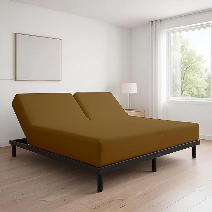 Cottingon 1 Piece Top Split King Fitted Sheet Only for Adjustable beds, Premium 100% Egyptian Cotton, 34 Inches Half Split Flex Head Bottom Sheet for Sleep Number Beds 16" Deep Mattress, Taupe