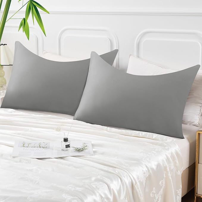 Curved Pillow Case King Size, Side Sleeper Pillow Cases Cover Cooling Rayon Derived from Bamboo with Zipper for hot Sleepers Hair and Skin, Breathable Silky Soft Pillowcase 1 Pack 20 * 36 Inches