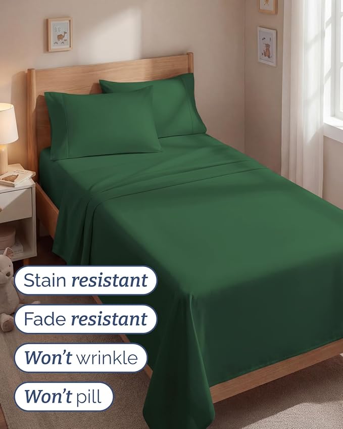 Twin 4 Piece Sheet Set - Comfy, Breathable & Cooling - Hotel Luxury Bedding for Women, Men, Kids, Teens and Children - 1 Flat & 1 Fitted Sheet & 2 Pillowcases w/ Deep Pockets - Wrinkle Free - Emerald