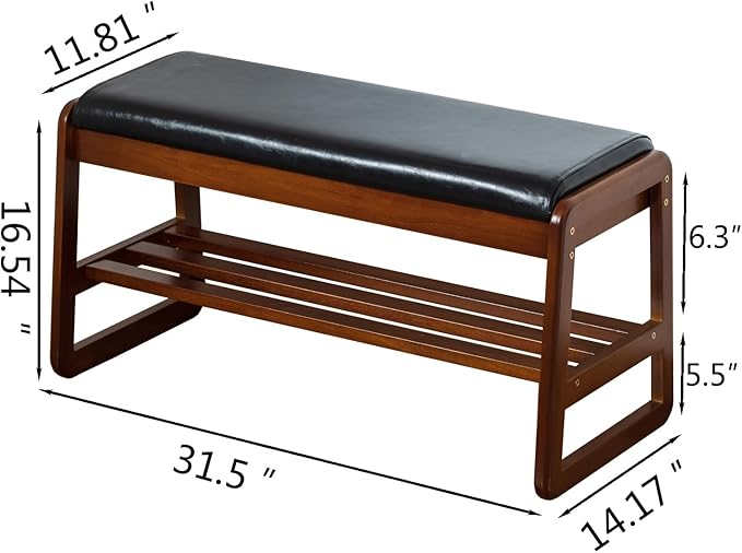 SOBIBO Shoe Bench with Storage - 2-Tier Entryway Bench, Solid Wood Shoe Rack with Cushion & Flip-Open Box, Mid-Century Modern for Hallway, Mudroom, Bedroom (Black, 31.5'')