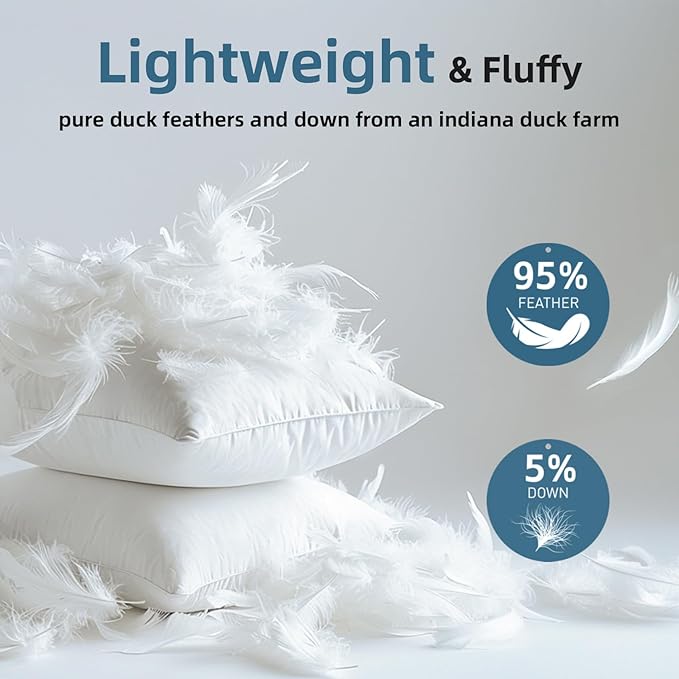 YSTHER 26x26 Euro Pillow Inserts Set of 2, Premium Down Feather Pillows with Cotton Cover, Hypoallergenic Machine Washable Fluffy Decorative Throw Pillows for Couch Bed White