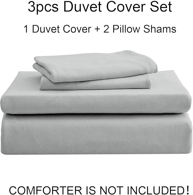 PURE ERA Jersey Knit Duvet Cover Set 100% T-Shirt Cotton Super Soft Comfy 3pc Bedding Set with Zipper Closure (Solid Light Grey, King, 104'' x 90'')