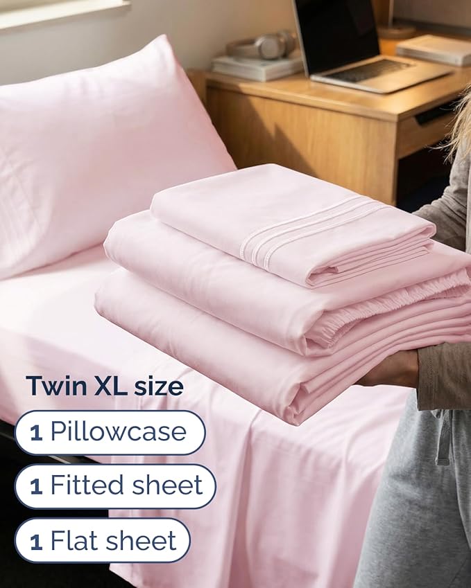 Twin XL Size 3 Piece Sheet Set - Comfy Breathable & Cooling Sheets - Hotel Luxury Bed Sheets for Women & Men - Deep Pockets, Easy-Fit, Soft & Wrinkle Free Sheets - Lavender Pink Oeko-Tex Bed Sheet Set