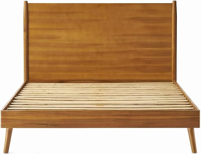 Merax Full Size Solid Wood Platform Bed, Mid-Century Modern Bed Frame with Splayed Legs, 600 lbs Weight Capacity, No Box Spring Needed, Natural