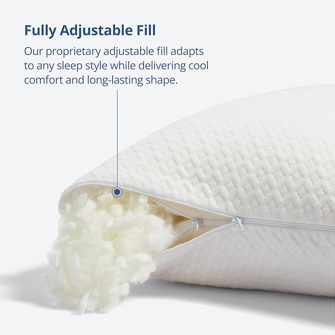 Cosy House Collection Luxury Rayon Derived from Bamboo Shredded Memory Foam Pillow - Adjustable & Removable Fill - Cool & Breathable Cover with Zipper for Side, Back, & Stomach Sleepers (King)