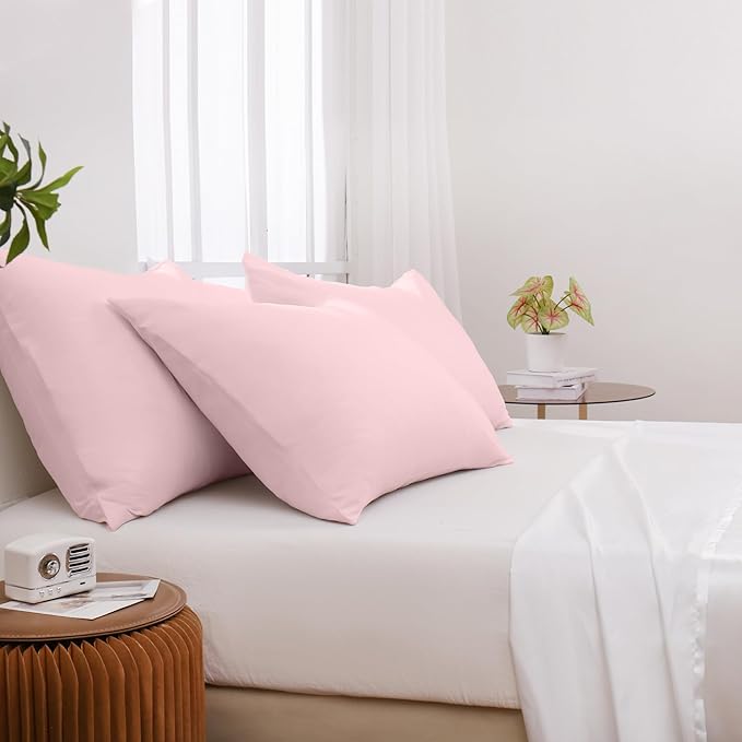 Pillowcases Standard 4 Pack, 20x26 Pillow Cases with Envelope Closure, Soft Plain Brushed Microfiber Covers Breathable Wrinkle-Resistant, Pink