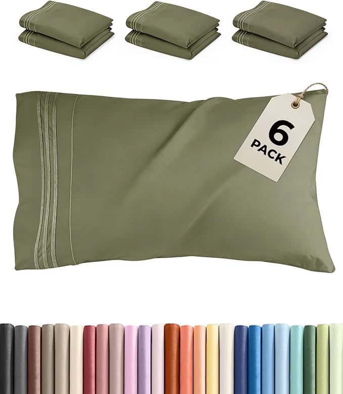 Standard Pillow Cases Set of 6 - Ultra Soft Hotel Quality Pillowcase Covers - Comfy & Wrinkle Free - Shrink, Stain and Fade Resistant - Machine Washable Pillow Protectors - 6 Piece Set - Sage Green