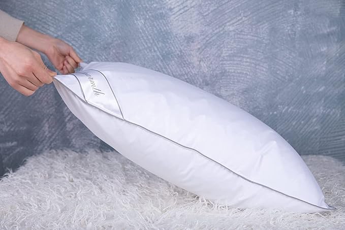 Set of 2 Goose Feather Down Cooling Pillow for Back, Stomach or Side Sleepers 2 Pack,100% Cotton Cover Standard Size(20X26IN) Gussted White