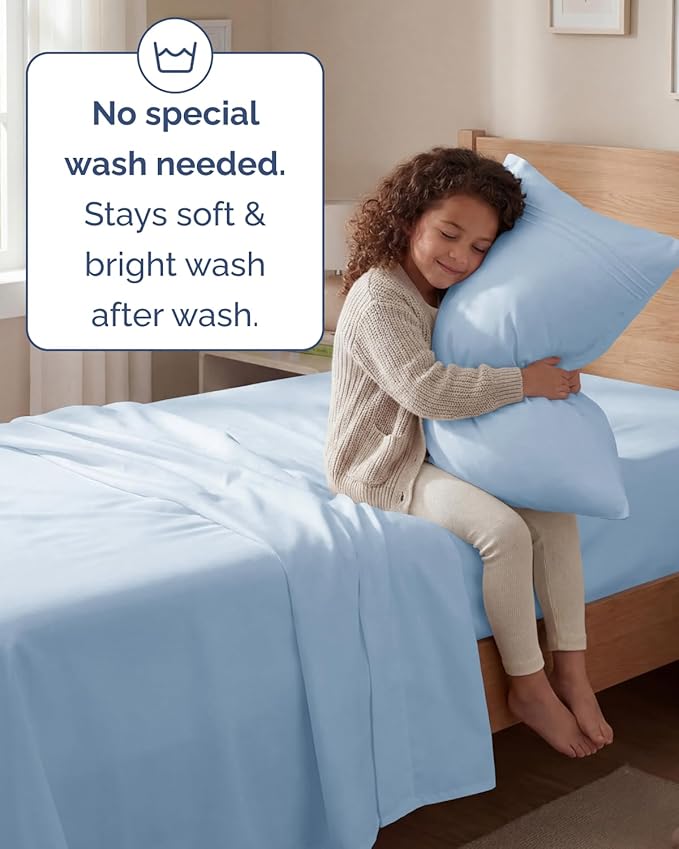 Twin Size 3 Piece Sheet Set - Comfy Breathable & Cooling Sheets - Hotel Luxury Bed Sheets for Women & Men - Deep Pockets, Easy-Fit, Extra Soft & Wrinkle Free Sheets - Sky Blue Oeko-Tex Bed Sheet Set