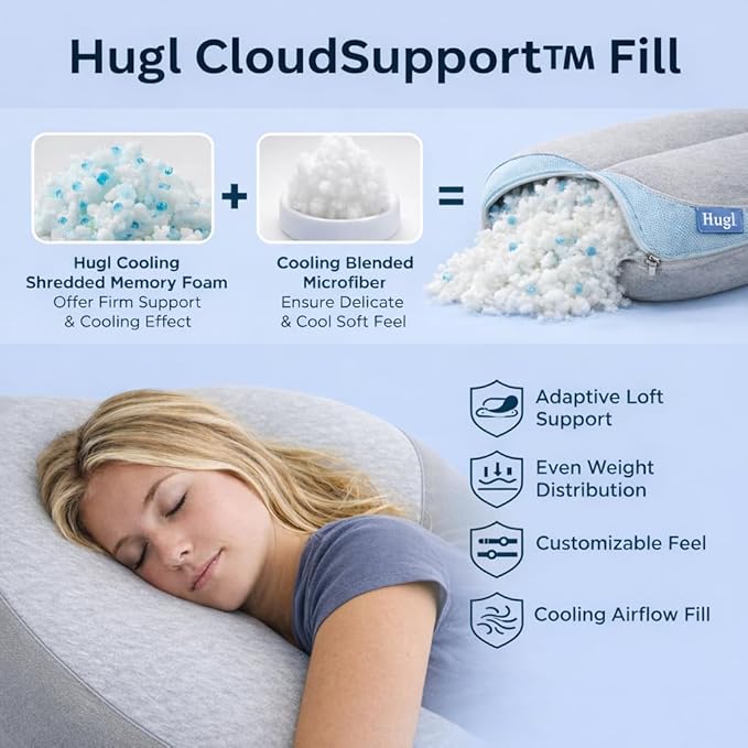 Plufl Hugl Cooling Body Pillow & Breeze Cooling Blanket Set | U-Shaped Memory Foam Pillow for Side Sleepers & Pregnancy | Lightweight Cooling Comforter for Hot Sleepers | Washable Covers | White