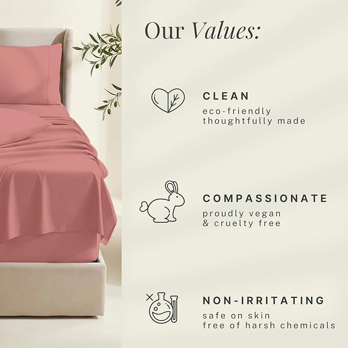 Hearth & Harbor Extra Deep Pocket Sheets - Fits Mattress 18-24 Inches Deep - Extra Deep Pocket Twin XL Sheets Sets - 4 Piece Twin XL Size - Misty Rose