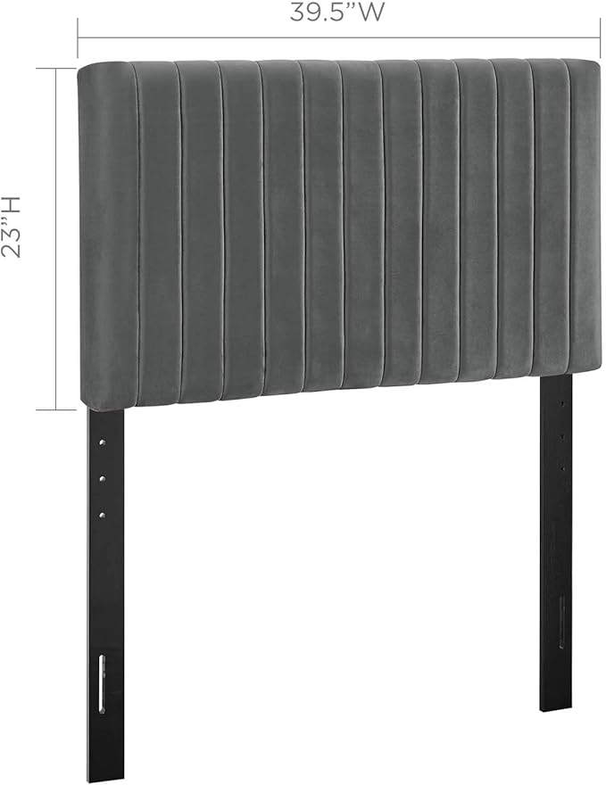 Modway Keira Channel Tufted Performance Velvet Upholstered Twin Headboard in Gray