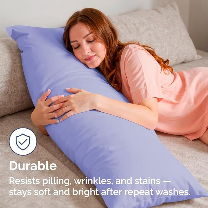 Body Pillowcases Set of 4-20x54 Long Body Pillow Case - Soft Body Pillow Cover for Sleeping & Side Sleepers - Comfy, Breathable & Fade Free - Machine Washable with Envelope Enclosure - (Lavender)