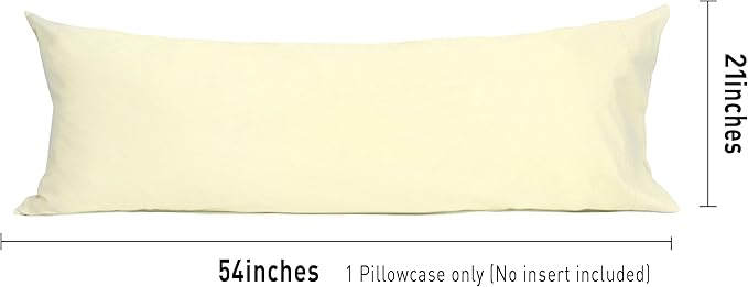 Sunflower Body Pillowcase 100% Cotton Long Pillow Cover/Case Envelope Closure 1 Pack, 20×54 inches Cream, Soft and Breathable
