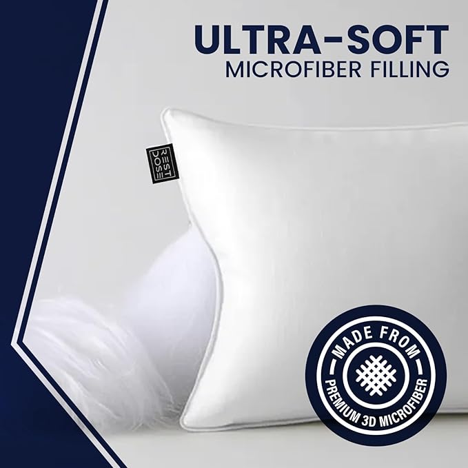 Bed Pillows for Sleeping, Set of 2 – Cooling, Hotel Quality with Soft Down Alternative Fill for Back, Stomach & Side Sleepers | White Microfiber Queen