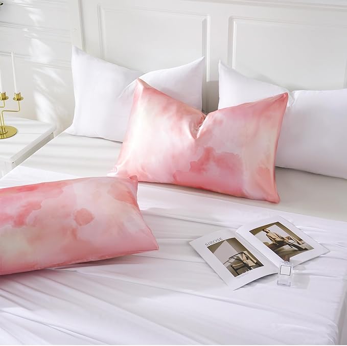 MR&HM Satin Pillowcase for Hair and Skin, Silk Satin Pillowcase 2 Pack, King Size Pillow Cases Set of 2, Silky Pillow Cover with Envelope Closure (20x40, Dream Pink)