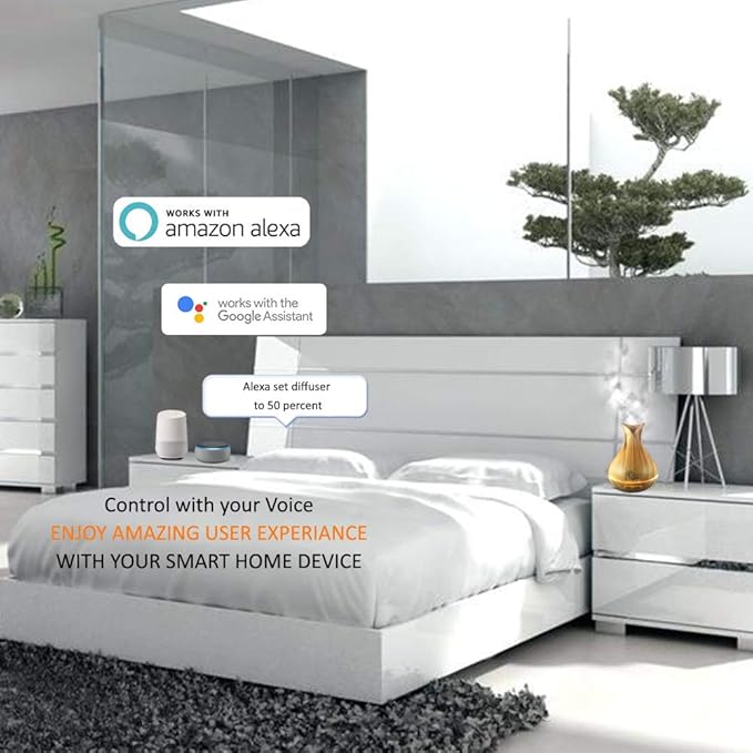 Sierra Modern Home Smart WiFi Humidifier - Aromatherapy Essential Oil Diffusers with App Control & Voice Control - Works with Alexa & Google Home - 400ml Ultrasonic Diffuser & Humidifier - Light Brown