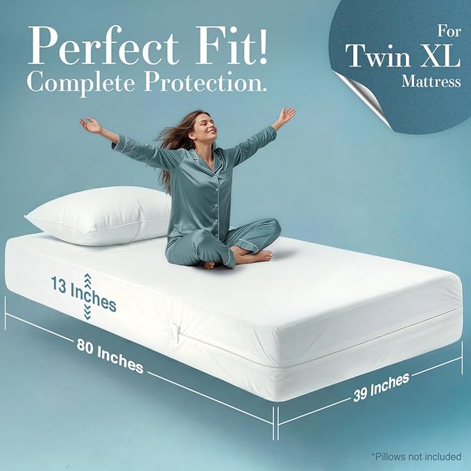 Utopia Bedding Mattress Protector Zippered Twin XL Size (Pack of 2), 100% Waterproof Bed Bug and Dust Mite Proof Mattress Encasement, Absorbent 6 Sided Mattress Cover