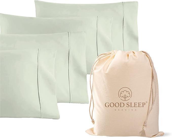 1000 TC Sage King Pillowcases Set of 4 100% Egyptian Cotton Pillow Cases with Long Staple Cotton & Sateen Weave, Silky Soft Hotel - Like Bed Pillow Covers for Comfy Sleeping, Snug Fit