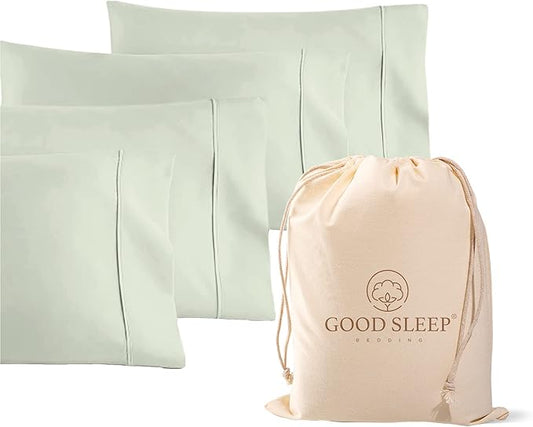 1000 TC Sage Standard Pillowcases Set of 4 100% Egyptian Cotton Pillow Cases with Long Staple Cotton & Sateen Weave, Silky Soft Hotel - Like Bed Pillow Covers for Comfy Sleeping, Snug Fit