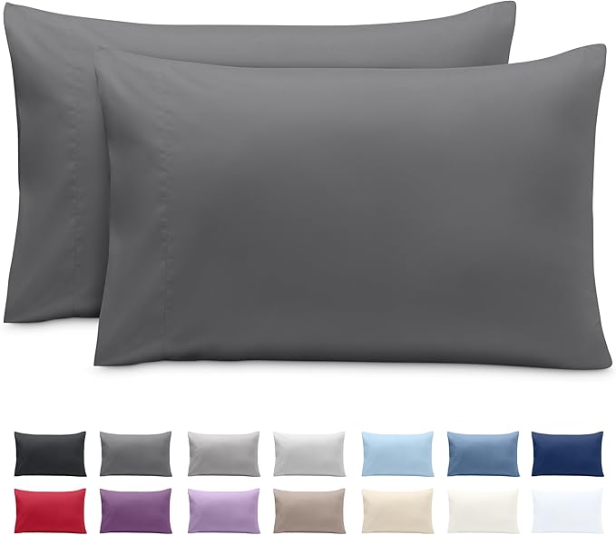 Bare Home Microfiber Pillow Cases - King 20x36 - Cooling Pillowcases - Double Brushed - Easy Care - Envelope Closure (King Pillowcase Set of 2, Grey)