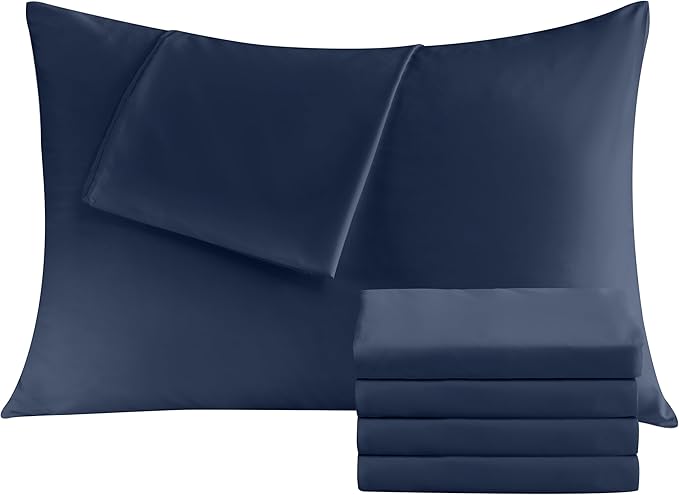 Pillowcases Standard 4 Pack, 20x26 Pillow Cases with Envelope Closure, Soft Plain Brushed Microfiber Covers Breathable Wrinkle-Resistant, Navy Blue