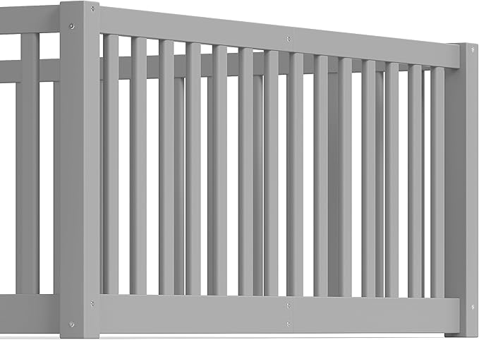 Bellemave Full Size Montessori Floor Bed with 23.5" High Rails, Pine,Plywood Floor Bed with Small Door, Grey
