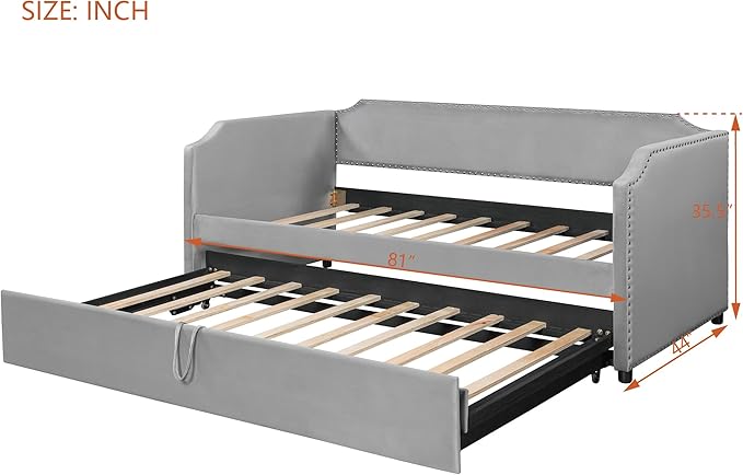 Merax Modern Twin Size Upholstered Sofa Day Bed with Pop Up Trundle, Twin to King Extendable Dayed for Living Room Bedroom Guest Room Space Saving, Gray