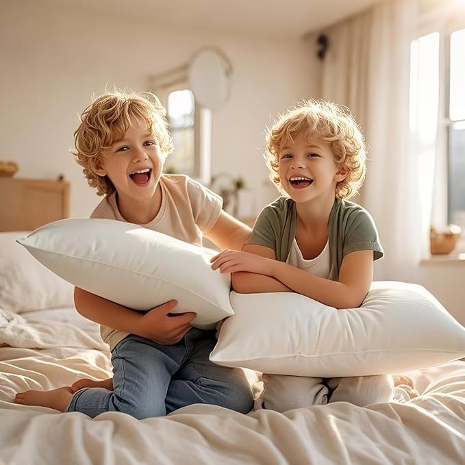 Organic Kids Pillow - 16x22 Toddler Pillow with 100% Organic Cotton Shell, 2 Pack Adjustable Loft Youth Pillow, Machine Washable Organic plilow, Soft, Perfect for Kids&Youth