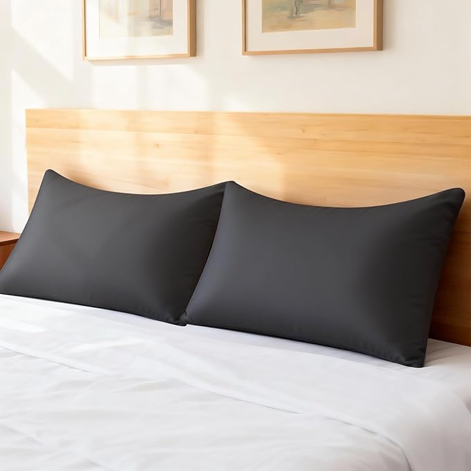 Cooling Curved King Pillow Case for Sider Sleeper Breathable Cool Silky Soft Pillow Cover with Zipper for Hot Sleepers,Hair and Skin Friendly,Black,1 Pack,20x36IN