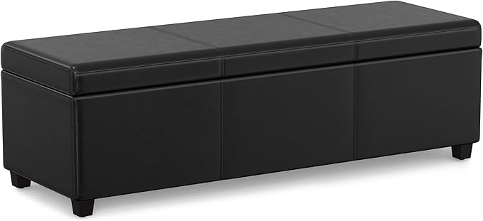 SIMPLIHOME Avalon Extra Large Storage Ottoman Bench - 54 inch Wide Upholstered Vegan Leather Rectangular Lift-Top Ottoman in Midnight Black, Contemporary Bench for Living Room with Hidden Storage